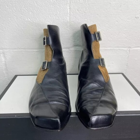 Vintage Cydwoq Boot Two Tone Black Brown Leather Fur Buckle Women's 40 EU/10 US - Picture 1 of 9